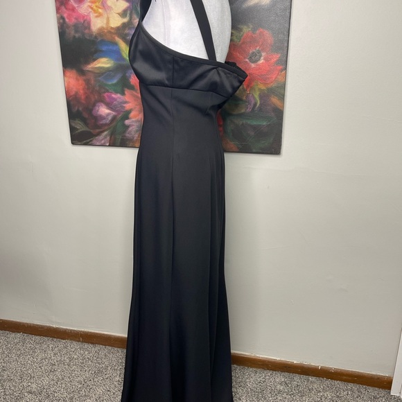 Vintage Liz Claiborne Black Textured Halter neck Formal Long Gown Sz 6 - Picture 3 of 8